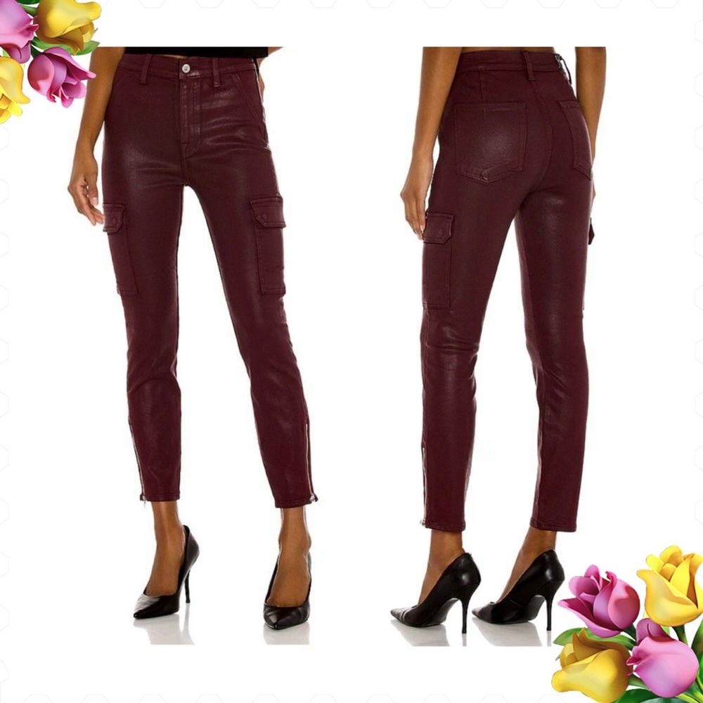 NWOT 7 For All Mankind Coated Burgundy Cargo Skinny Pants Size 23